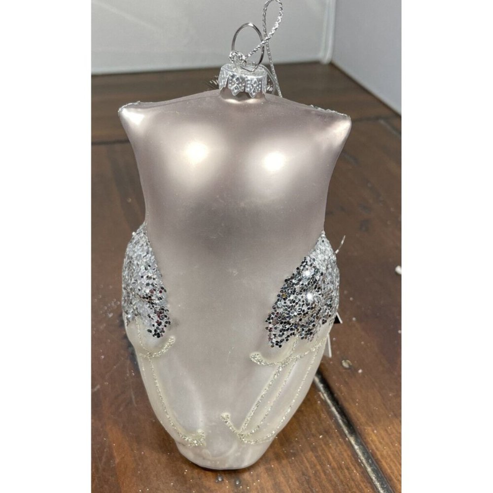 Owl Bird Silver Glittery Rustic Glass Christmas Holiday Ornament NWT - Picture 2 of 2